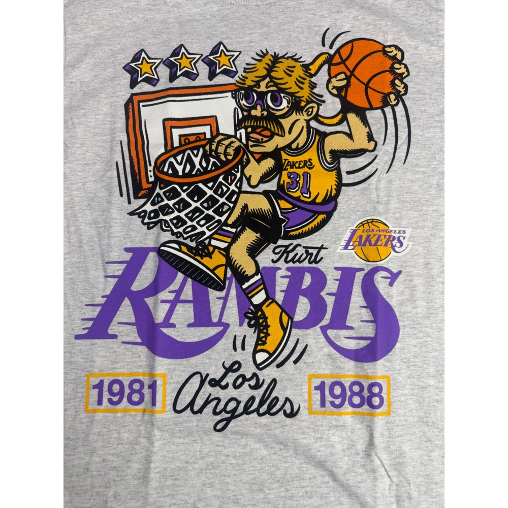Mitchell & Ness Los Angeles Lakers Kurt‎ Rambis Graphic Tee Heather Gray Mens S